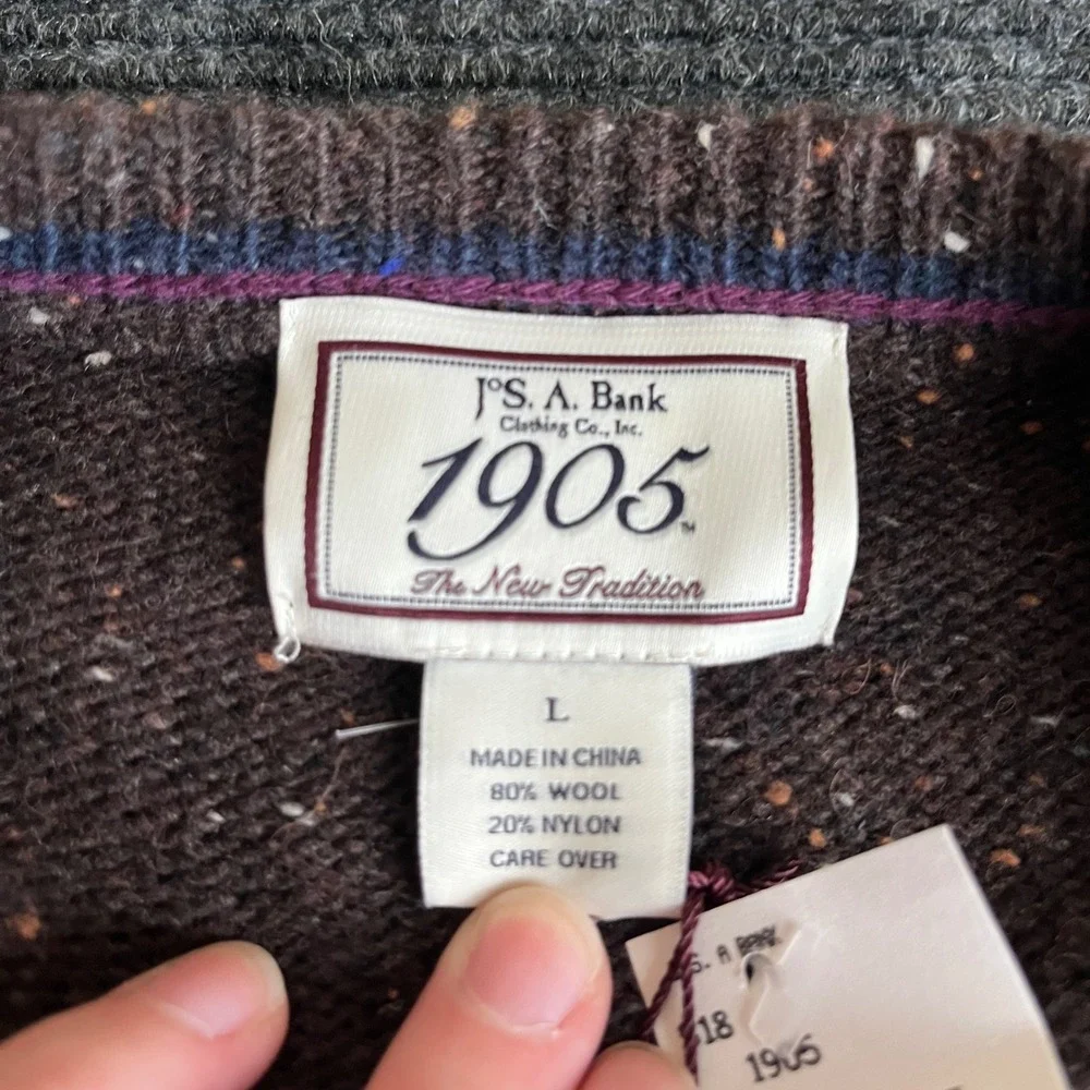 Jos. A. Bank 1906 Argyle V-Neck Sweater Mens Large Brown Blue Wool Blend NWT